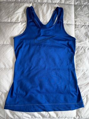 Nike Women's Blue Athletic Racerback Tank with Black Swoosh